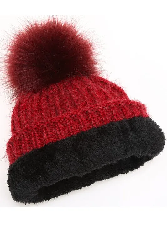 Women's Sequin Cable Knit Sherpa Lined Beanie Hat