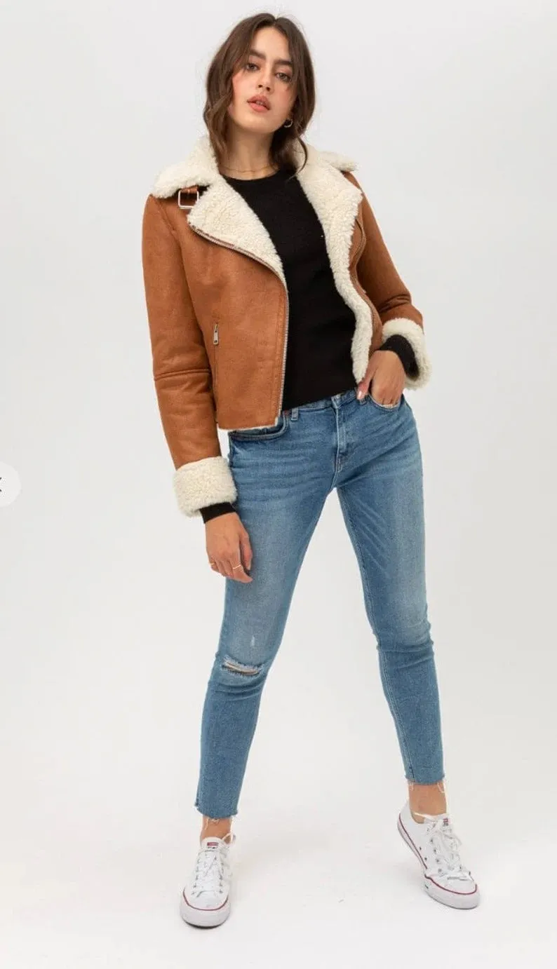 Women's Vintage Brown Shearling B3 Bomber Aviator Jacket