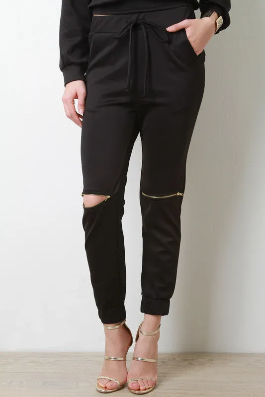 Zipper Pocket Jersey Knit Jogger Pants